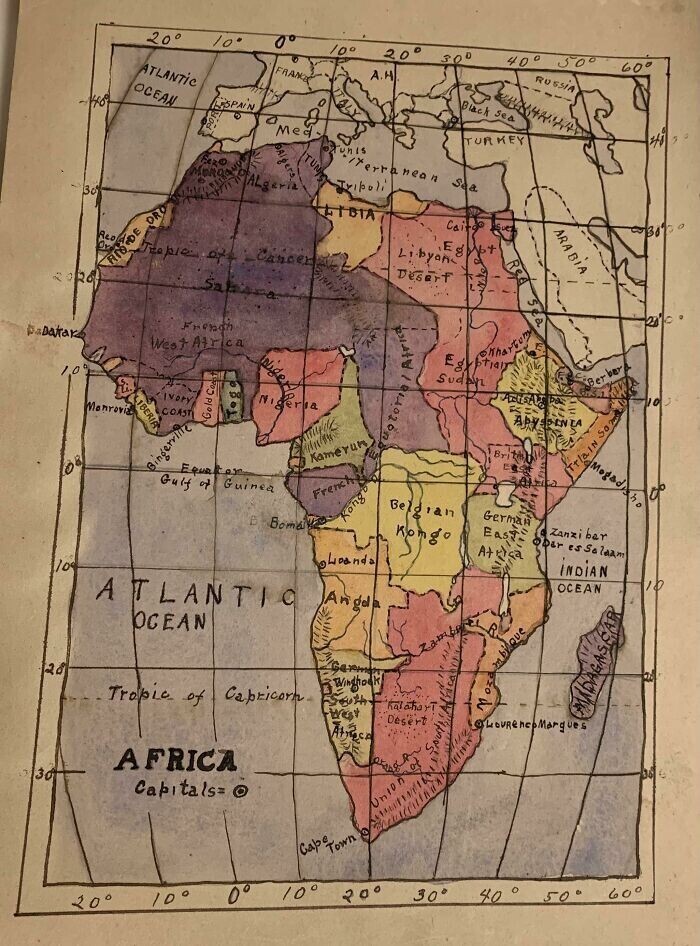 8. "Мой прадедушка нарисовал эту карту Африки в 1910-х годах"
