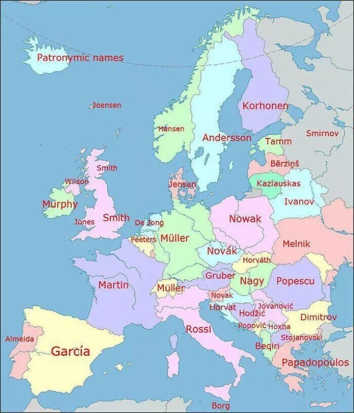 19. Карта самых популярных фамилий Европы
