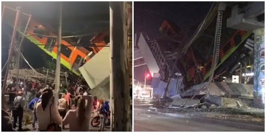 В Мехико метромост рухнул вместе с вагонами метро на машины