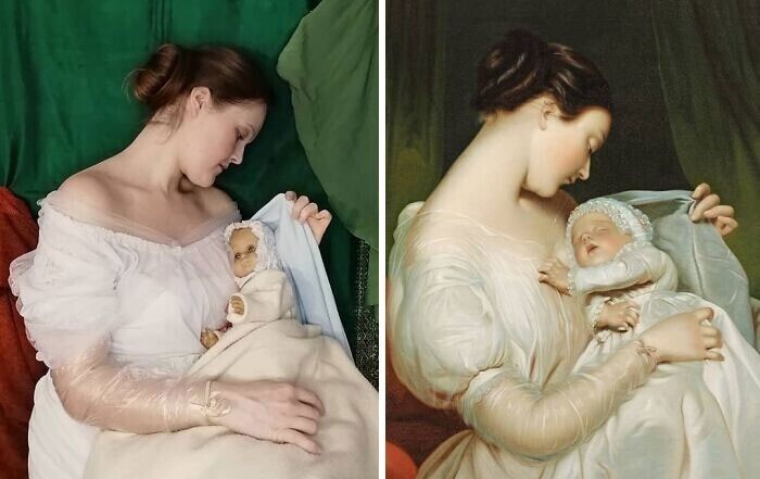 19. Джеймс Сант "Жена художника Элизабет с дочерью Мэри Эдит" (1852)