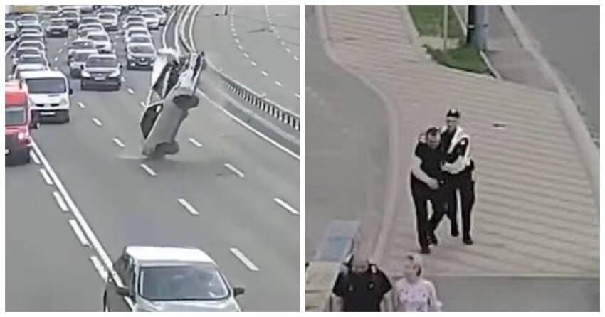 В Киеве пьяный водитель наехал на провода, перевернул машину и свалил вину на супругу