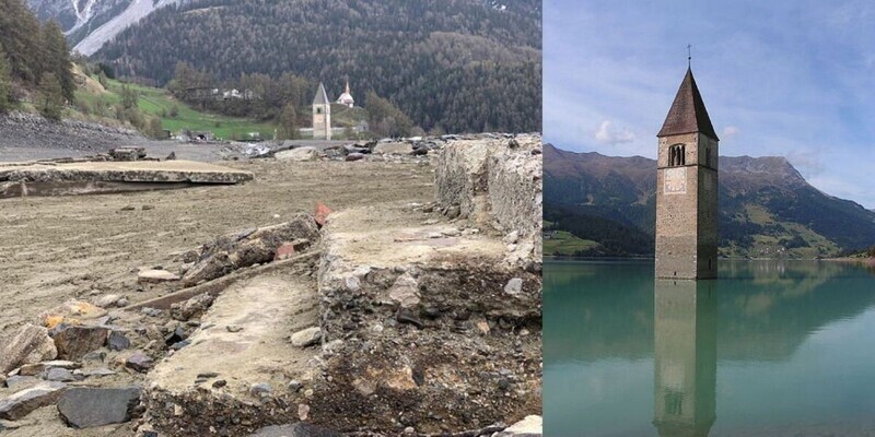 В Италии из-под воды появилась деревня, затопленная 70 лет назад