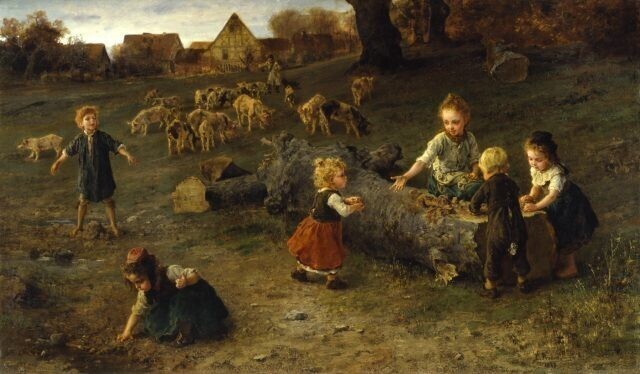 Картина 19 века: дети лепят "пирожки из грязи"