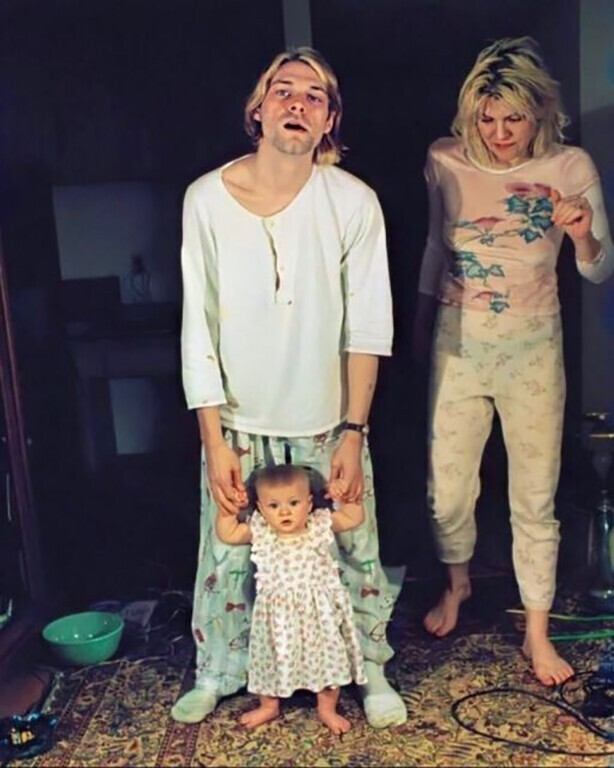 Семейный снимок Курта Кобейна, Кортни Лав и Фрэнсис Бин Кобейн, 1993 год.