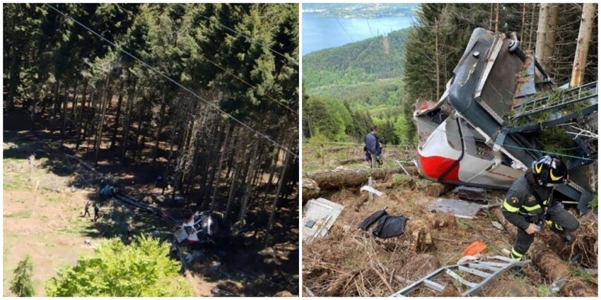 В Италии с высоты рухнула кабина фуникулёра: фото и видео с места трагедии