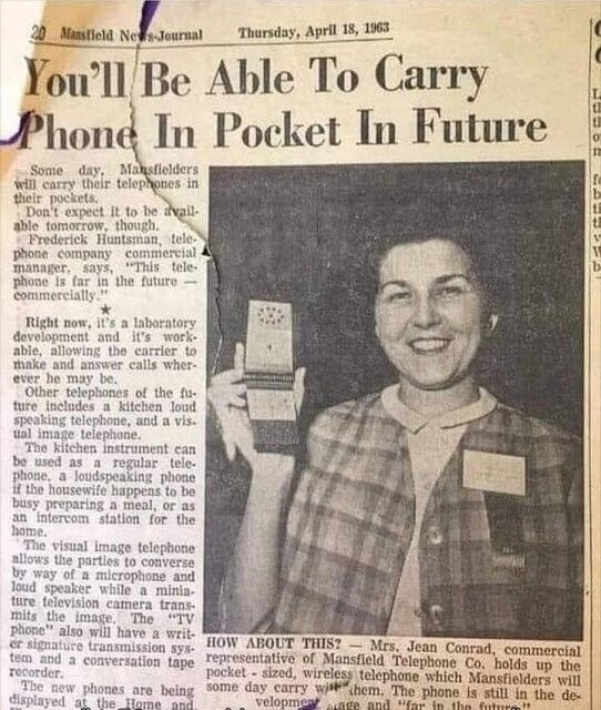 В газетной статье 1963 года говорилось о телефоне, который можно будет положить в карман.