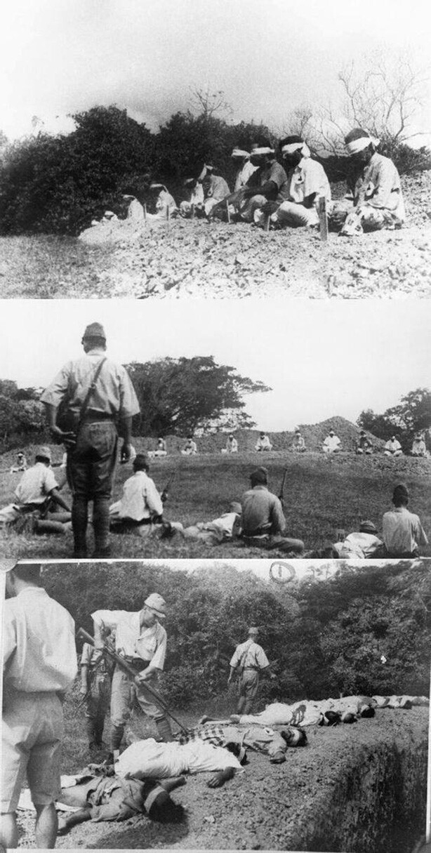 Японские солдаты используют пленных индусов как мишени, 1942 г.