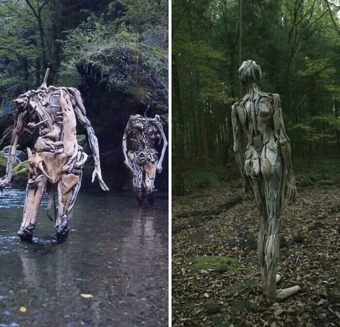 Японский художник Нагато Ивасаки делает пугающие лесные скульптуры