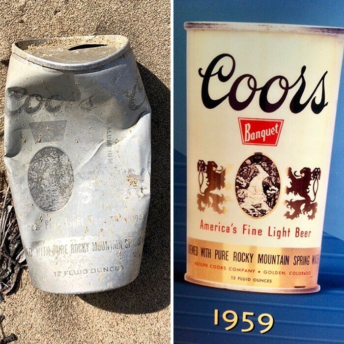 "Нашел на берегу океана банку из-под пива Coors. Как оказалось, такие банки произвоидились до 1959 года"