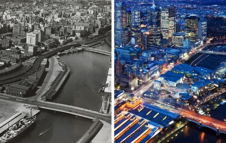 Мельбурн в 1930 году и современный город