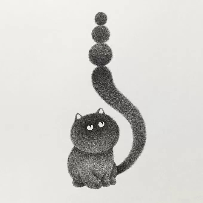 Милая пушистость: котики, нарисованные гелевой ручкой