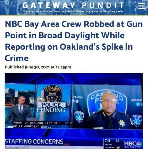 Съемочную группу NBC пытались ограбить вооруженные люди прямо во время интервью на крыльце мэрии города Окленда, штат Калифорния.