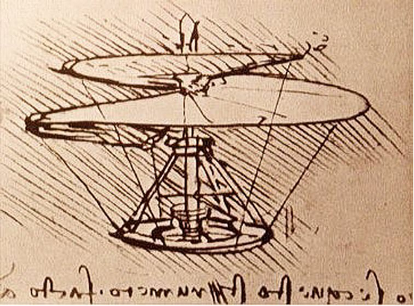 Изобретение Леонардо да Винчи: вертикально взлетающий летательный аппарат