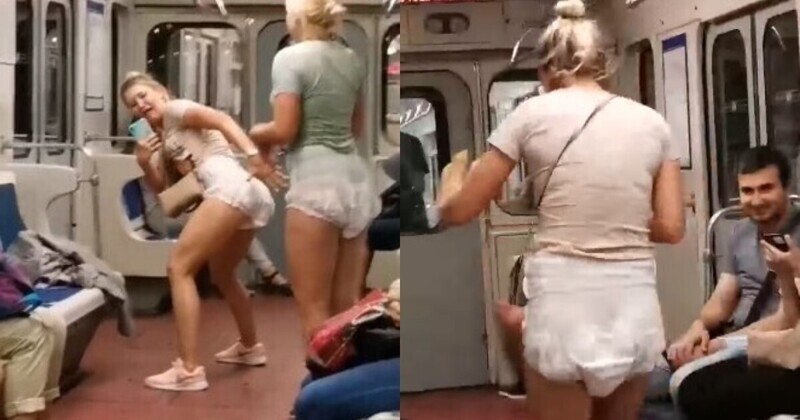 Без штанов и масок: две девушки в Петербурге, надев подгузники, устроили забег по вагону метро
