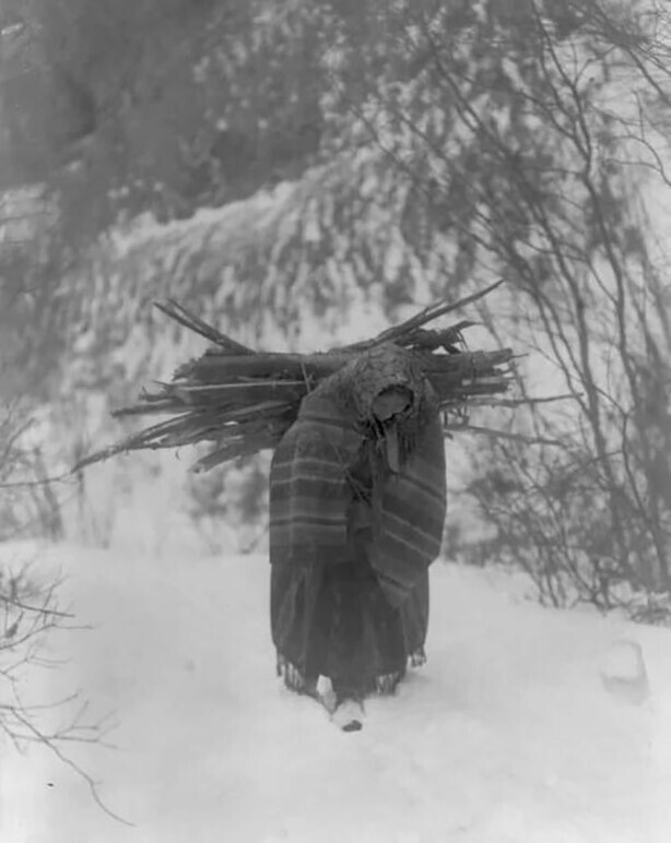 Женщина из племени Дакота несёт хворост, 1908 г.