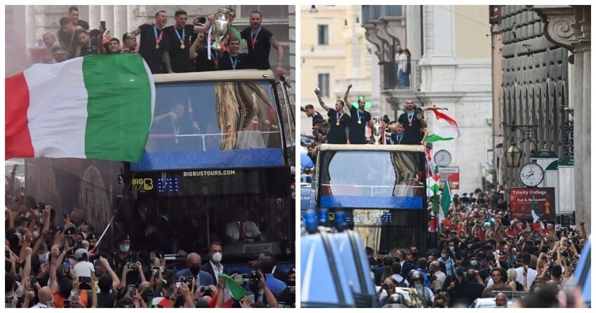 Итальянская сборная по футболу проехала парадом по улицам ликующего Рима