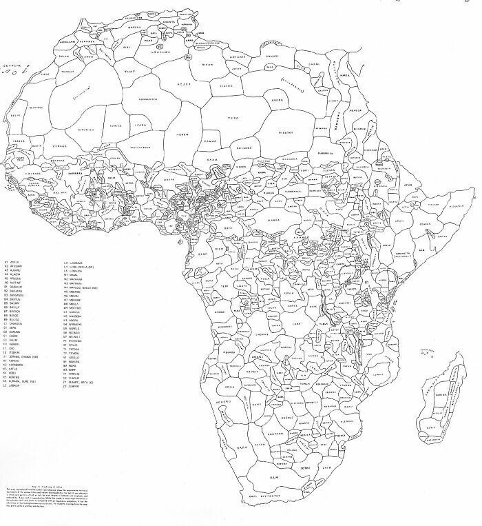 Такой была бы карта Африки, разграниченной по территориям проживания разных этносов, говорящих на разных языках