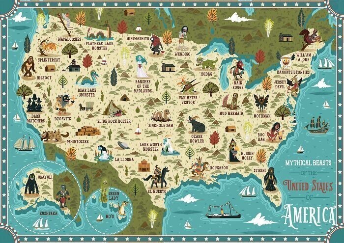 Карта распространения мифических животных в США