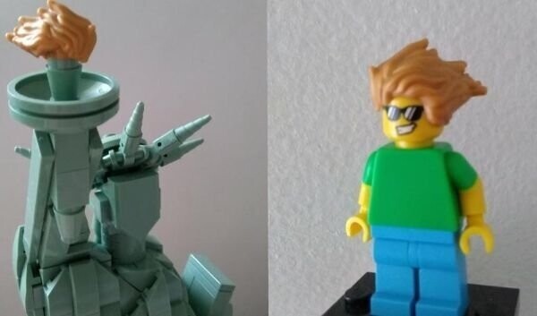 9. "Факел Статуи Свободы LEGO можно использовать как прическу на фигурке человечка"