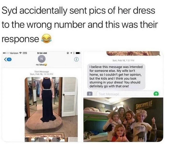 Сид случайно отправила фото своего нового платья по неправильному номеру - и получила великолепный ответ!