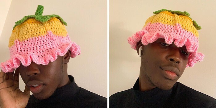 28. "Мой друг любит цветы и желтый цвет, поэтому я связала  для него забавную шляпу"