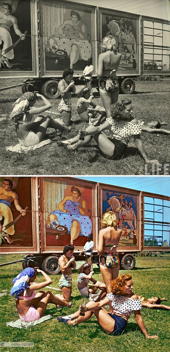 Цирковые девушки в Сарасоте, Флорида - Нина Лин, 1949