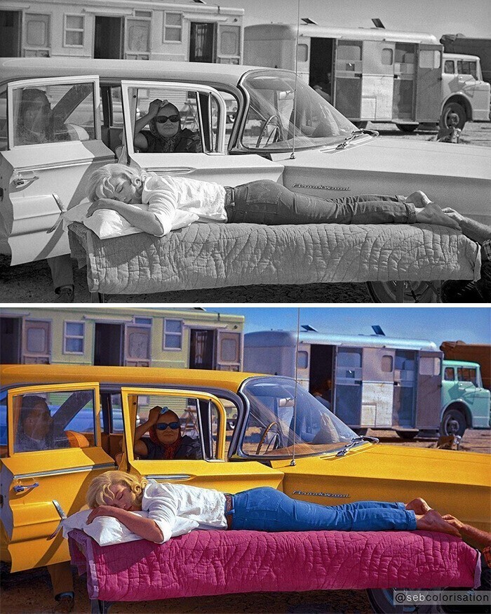 Мэрилин Монро во время отдыха на съемочной площадке - Ева Арнольд, 1960