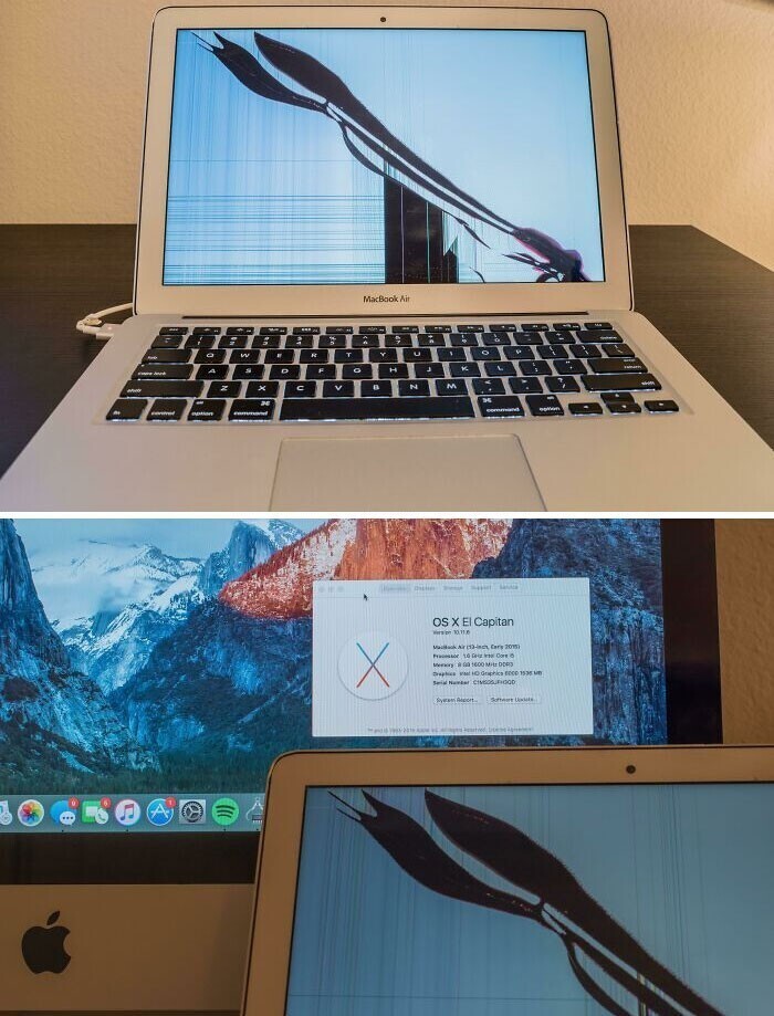 31. "Нашел MacBook Air с треснувшим экраном, но он отлично работает с внешним монитором"