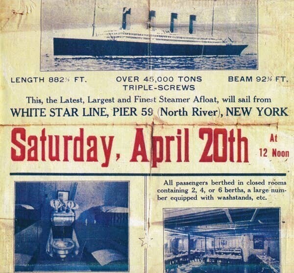Рекламный плакат, приглашающий пассажиров на обратный несостоявшийся рейс "Титаника"