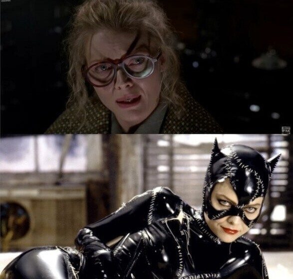 5. "Бэтмен возвращается" (1992) - тень от очков Селины Кайл в буквальном смысле предсказывает ее будущее превращение в Женщину-кошку