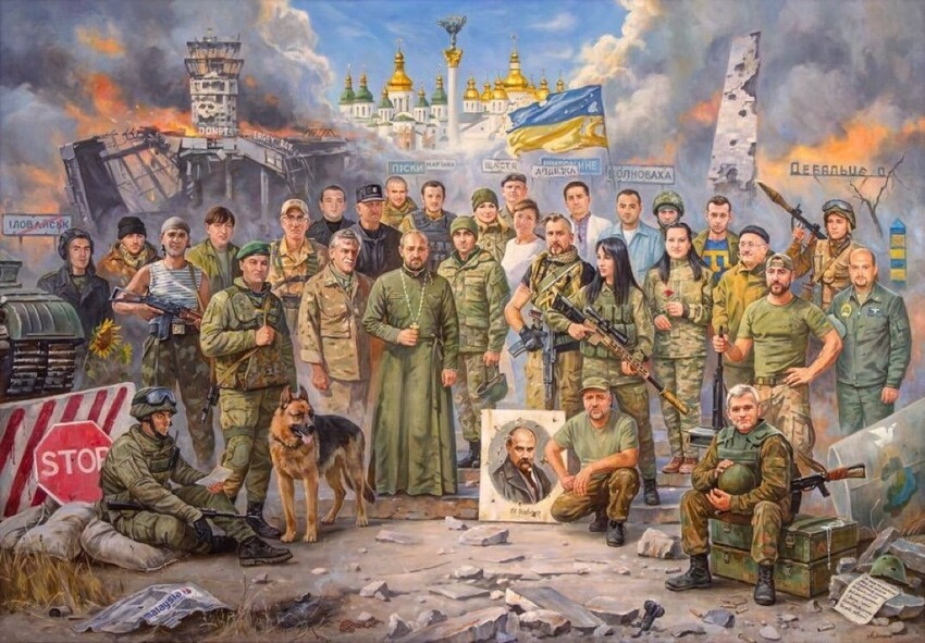 Разгромленная Украина на переднем плане и вооруженный сброд Украины. На заднем плане наследство клятых москалей.