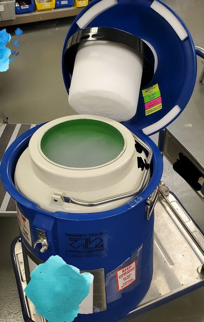 Контейнер с жидким азотом, используемый для транспортировки криоконсервированных продуктов (стволовые клетки, вакцины) при ‑150°