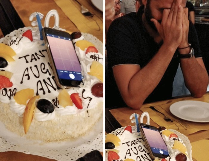 29. "Праздновали мое 30-летие, друг уронил телефон прямо на торт"