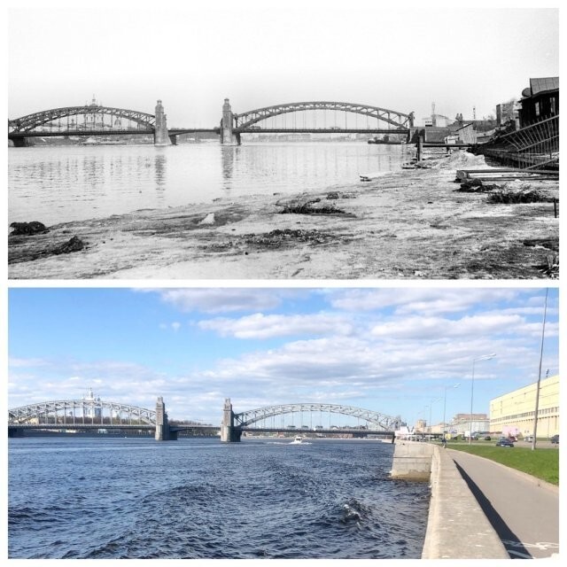 Большеохтинскмй мост.
1965 и 2021 год.