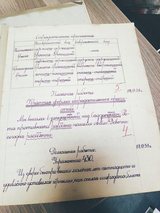 Почерк ученика 5-го класса. 1951 год