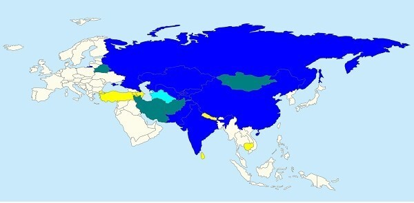 Для наглядности карта, что такое ШОС и что такое "весь сифилизованный мир"