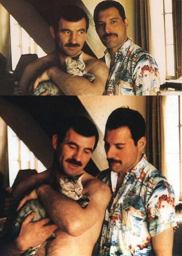 3. Фредди Меркьюри и его партнер Джим Хаттон со своим котенком, конец 1980-х