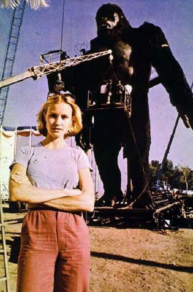 Джессика Лэнг съёмках фильма «Кинг-конг», 1976 год
