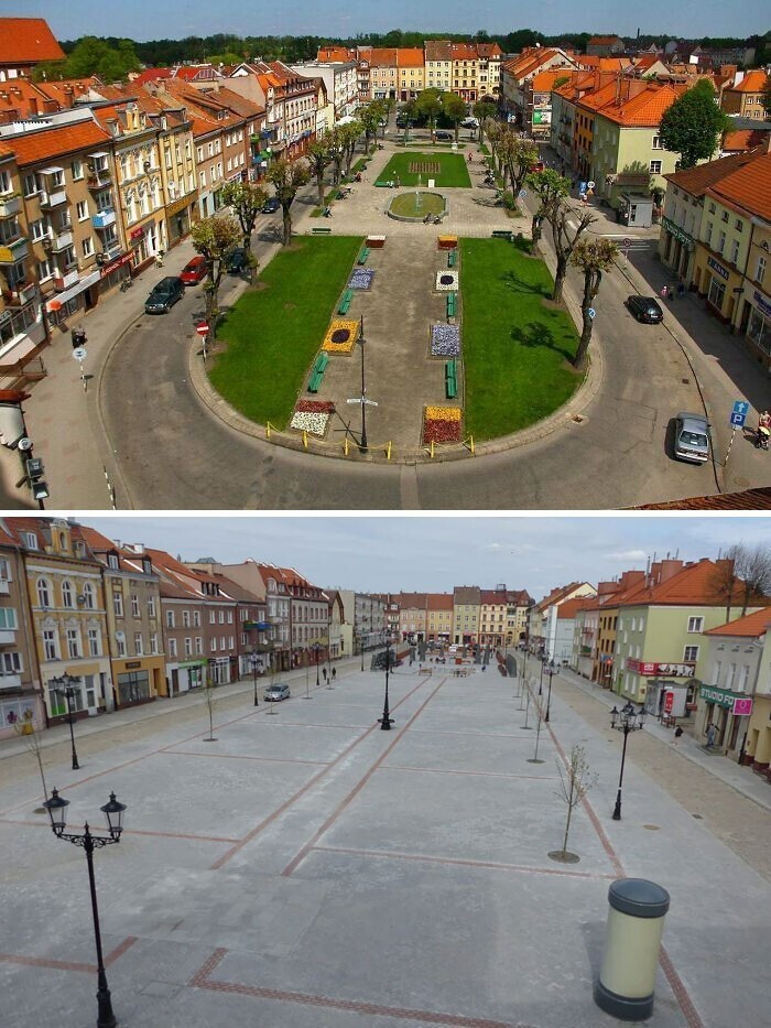 4. Городская площадь в Бартошице (Польша) до и после