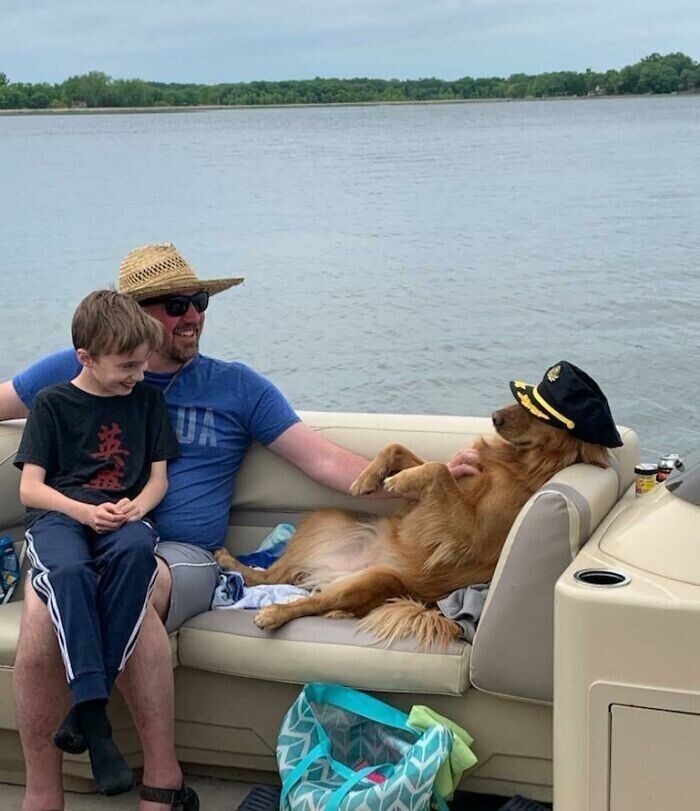 "Эта собака просто запрыгнула в нашу лодку из чужой. Кажется, уходить она не собирается"