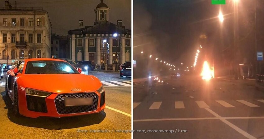 Госавтоинспекция Москвы выяснила, кто был за рулем спорткара Аudi R8, который влетел в отбойник, загорелся и разлетелся на куски