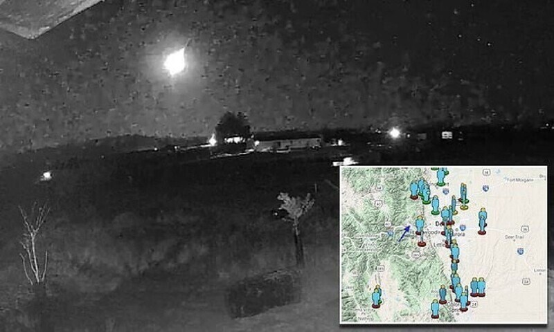 Момент падения яркого метеора в Колорадо попал на камеры видеонаблюдения