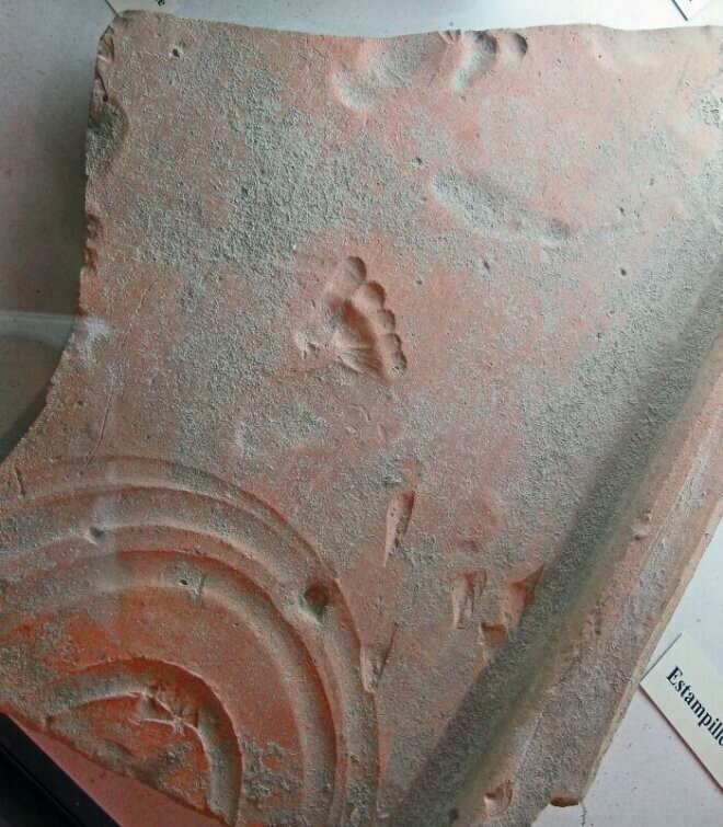 След римского малыша на красной глиняной плитке, отпечатанный во время высыхания ~ 2000 лет назад