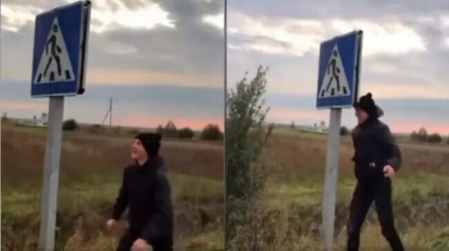 В Ровенской области Украины парень бился головой о дорожный знак 