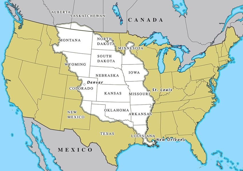У какого государства США купили 530 миллионов акров земли вдоль Миссисипи?