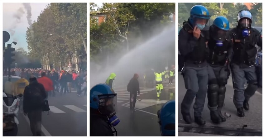 "День Нептуна" в Триесте: полиция разгоняла работников морского порта, поливая водой