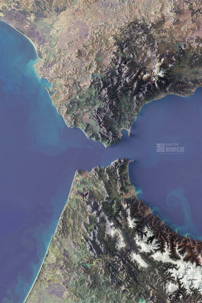 20. Гибралтарский пролив, объемная топографическая карта