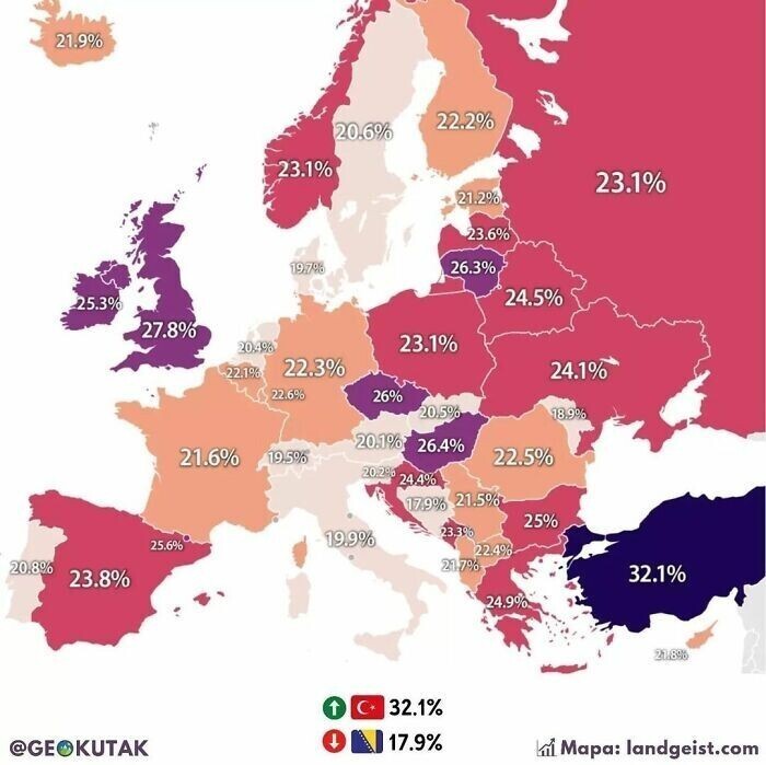 35. Процент населения с ожирением в странах Европы
