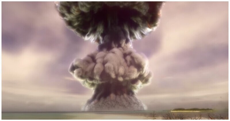 Впечатляющее панорамное видео взрыва водородной бомбы