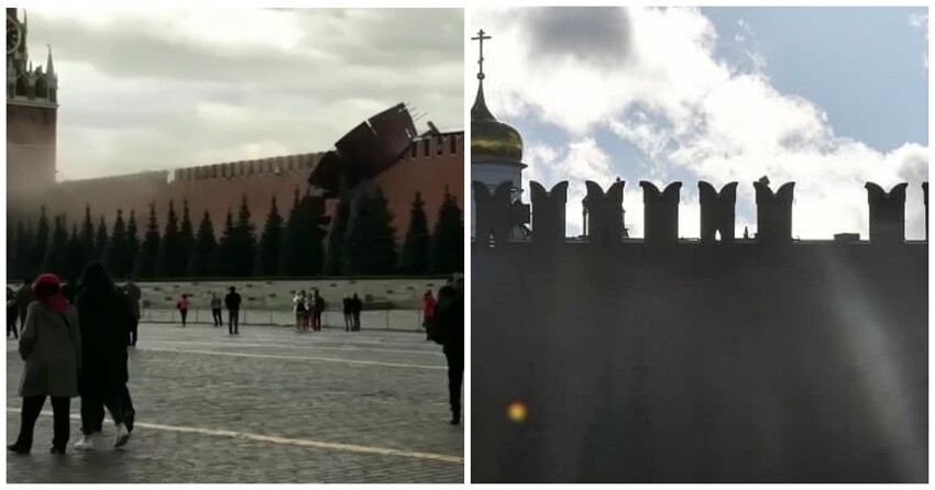 В Москве ураганный ветер сорвал зубец с кремлевской стены